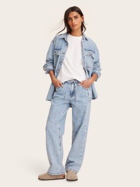 NWT Parke x Target Light Wash Mid-Rise Drawstring Baggy Jeans -4